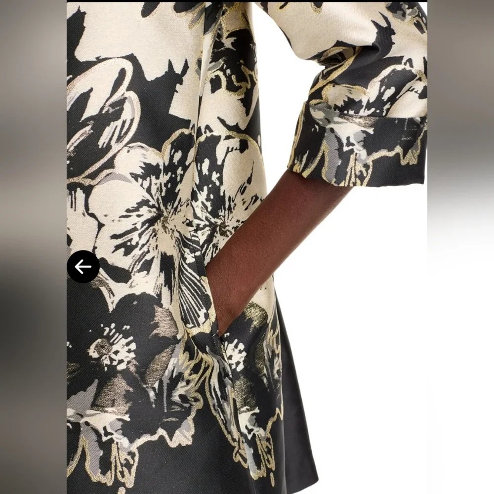 NWT Caroline Rose Showstopper‎ Jacquard Party Open Front Jacket: Champagne/Black